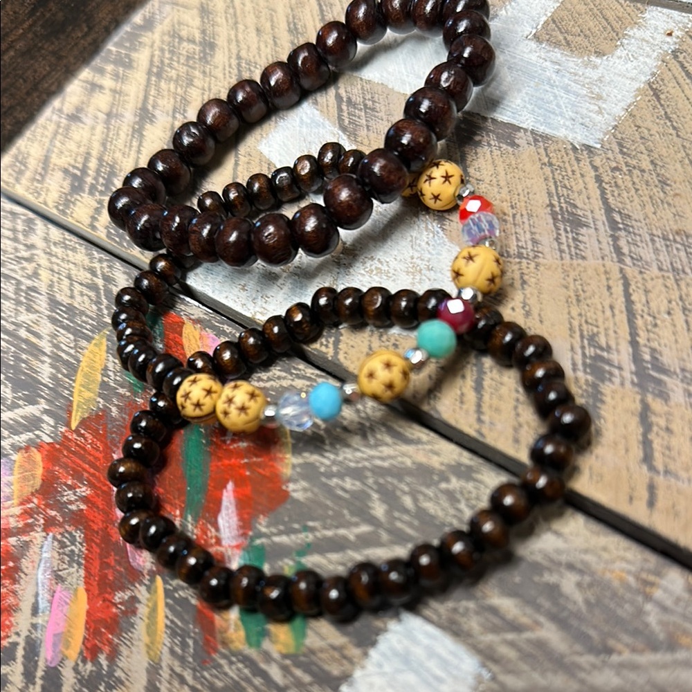 ❣️5|$25❣️Elegant Wooden Beaded Bracelet - Brown and Multicolor. 🆕